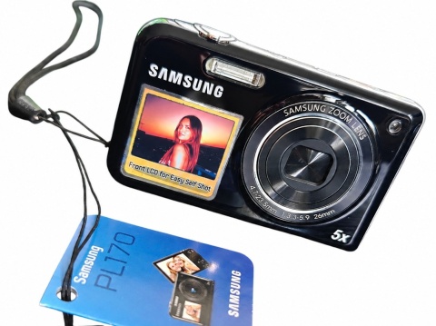 Samsung PL170 – Czarny | 16 MP | 5x Zoom | Selfie | Dwa ekrany | Pełny zestaw | Digicam
